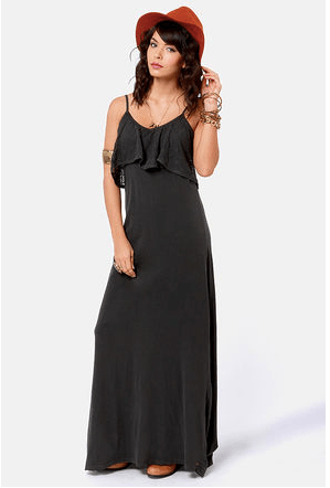 O'Neill Queensland Washed Black Lace Maxi Dress 
