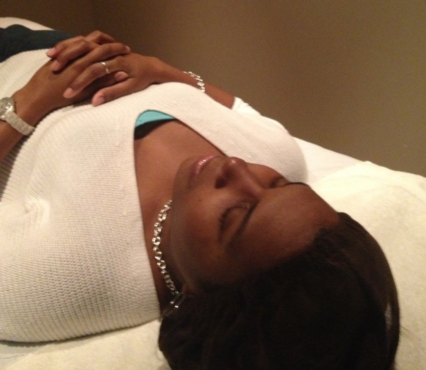 Before treatment. I was given a head wrap to keep my hair back.