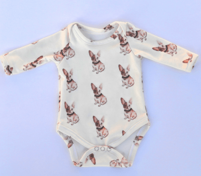 ORGANIC COTTON ONESIE IN FRENCH BULLDOG PRINT